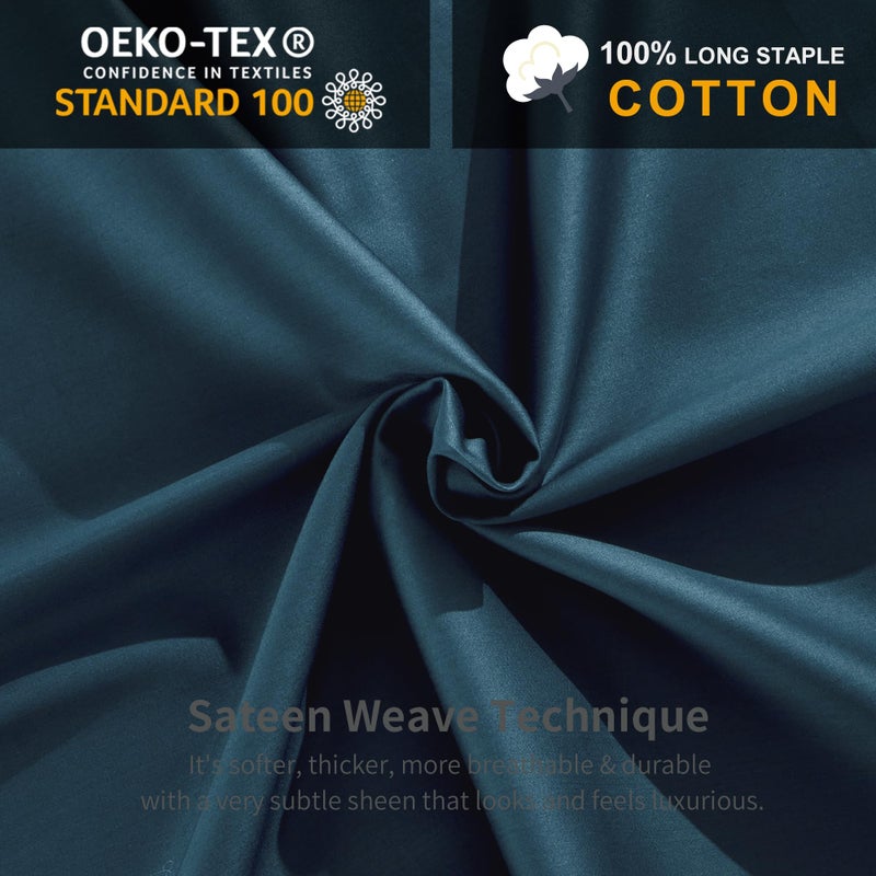 MILDLY Queen Duvet Cover Set Peacock Blue 100% Long-Staple Cotton Sateen Weave Luxury Comfortable Comforter Cover Set with Zipper Closure & Corner Tie (No Comforter) - Image 5